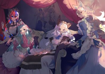 6+girls alternate_costume animal_ear_fluff animal_ears apron breasts cat_ears cleavage deirdre_(fire_emblem) eirika_(fire_emblem) enmaided female_alear_(fire_emblem) female_corrin_(fire_emblem) fire_emblem fire_emblem:_genealogy_of_the_holy_war fire_emblem:_the_sacred_stones fire_emblem_engage fire_emblem_fates frilled_apron frills highres ishtar_(fire_emblem) julia_(fire_emblem) kemonomimi_mode looking_at_viewer maid maid_apron maid_headdress multiple_girls negiwo nintendo smile white_apron