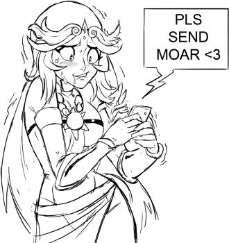 1girl bad_tag biting_own_lip breasts circlet cleavage cleft_of_venus dres drooling female_focus kid_icarus kid_icarus_uprising long_hair mouth_drool nintendo palutena phone side_slit sketch solo sweat teevo text_messaging