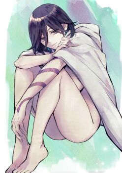 1girl barefoot black_eyes black_hair breasts closed_mouth full_body grel_(r6hgvu5) large_breasts looking_at_viewer nude octopath_traveler octopath_traveler_ii short_hair smile solo tattoo throne_anguis