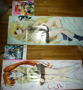 00s 1boy 4girls :d ;d ahoge arm_grab baldr_force_exe baldr_force_exe_resolution bed black_hair blazer blonde_hair blue_eyes blue_hair blush brown_hair buttons cheek-to-cheek color_halftone cover crease dakimakura_(medium) fate_testarossa floor from_above gun hair_between_eyes hair_ornament hair_over_breasts hair_ribbon hairclip heads_together holding jacket kikuchi_seiji legs long_hair long_image lying lyrical_nanoha magazine_cover magical_girl mahou_shoujo_lyrical_nanoha mahou_shoujo_lyrical_nanoha_a&#039;s mecha megami_deluxe megami_magazine miniskirt mizusaka_ren multiple_girls neck_ribbon official_art okuda_yasuhiro on_back on_side one_eye_closed open_mouth orange_hair parted_bangs photo_(medium) pleated_skirt poster_(object) purple_eyes red_eyes ribbon robot scan school_uniform scrunchie shirt short_hair side_ponytail sidelocks skirt smile socks souma_tooru stick_poster takamachi_nanoha tall_image tooru_ki twintails untied very_long_hair weapon wink wooden_floor yagami_hayate