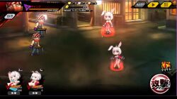 1girl animal_ears animated attack audible_speech blush boots bouncing_breasts breasts chibi fake_animal_ears female_focus full_body gloves happy highleg highleg_leotard japanese_audio jumping kicking large_breasts leotard lilith-soft looking_ahead looking_at_another looking_at_viewer nobushito_kuro outdoors playboy_bunny rabbit_ears rabbit_girl rabbit_tail red_leotard ryona shiny_clothes smile solo sound tagme tail taimanin_(series) taimanin_rpgx talking thong_leotard una_mochizuki video white_hair