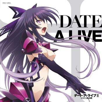 1girl armor armored_dress breasts date_a_live dress long_hair medium_breasts midriff nipples nude nude_filter purple_eyes purple_hair sideboob solo third-party_edit yatogami_tohka yatogami_tohka_(true_form)