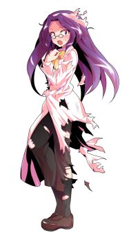 Rule 34 | 1girl, asakura rikako, black socks, bow, bow hairband, bowtie, brown pants, brown shoes, coat, commentary request, curtained hair, dairi, defeat, floating hair, from side, glasses, hairband, hand on own chest, hand up, highres, large variant set, light blush, loafers, long coat, long hair, long sleeves, looking at viewer, open mouth, pants, phantasmagoria of dim.dream, pince-nez, pink bow, pink coat, pink hairband, pink shirt, purple eyes, purple hair, raised eyebrows, shirt, shoes, simple background, socks, solo, standing, surprised, sweatdrop, tachi-e, torn bow, torn clothes, torn coat, torn pants, torn shirt, torn socks, touhou, touhou (pc-98), transparent background, variant set, very long hair, yellow bow, yellow bowtie