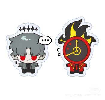 1boy 1other black_halo chibi chibi_only clock dante_(limbus_company) fire gala9960 grey_hair grey_jacket halo hashtag-only_commentary highres jacket limbus_company necktie object_head project_moon red_eyes red_jacket red_necktie simple_background vergilius_(project_moon) white_background