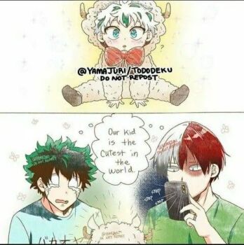 2boys 2koma animal_costume boku_no_hero_academia bones_(company) cellphone child comic father_and_child father_and_son freckles married_male midoriya_izuku multiple_boys omegaverse pajamas parent_and_child phone scar sheep sheep_costume shirt shota shounen_jump taking_picture tears todoroki_shoto yamajuri yaoi