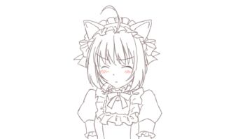 1girl ahoge alternate_costume animal_ears animated animated_gif artoria_pendragon_(fate) blush cat_ears enmaided fake_animal_ears fate/stay_night fate_(series) female_focus hairband kemonomimi_mode lowres maid monochrome paw_pose rynn_(seibu) saber_(fate) short_hair solo spot_color upper_body wrist_cuffs