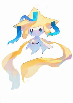 Rule 34 | blue eyes, closed mouth, colored skin, full body, gen 3 pokemon, highres, jirachi, kodak painter, legendary pokemon, looking at viewer, mythical pokemon, nintendo, no humans, pokemon, pokemon (creature), pokemon focus, simple background, smile, solo, tanzaku, white background, white skin