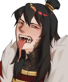 1girl highres long_tongue red_eyes ryoshusex simple_background tagme tongue tongue_out white_background