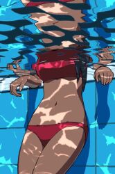 1girl air_bubble animated bikini blue_sky breasts bubble chewtle dark-skinned_female dark_skin drednaw earrings empty_eyes gen_8_pokemon hoop_earrings incoming_attack jewelry jitome kakuchoshi looking_at_another looking_at_viewer medium_breasts meme navel nessa_(pokemon) nintendo partially_submerged pointing pointing_at_viewer pokemon pokemon:_twilight_wings pokemon_(anime) pokemon_(creature) pool pov red_bikini sky small_breasts smile swimsuit tagme tree umbrella underwater underwear video water