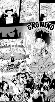 1girl 6+boys armor asakura_hao asakura_yoh bald bare_shoulders bason battle beard before_and_after blood brother_and_sister cape chinese_clothes chocolove_mcdonell copyright_name defeat dress facial_hair father_and_daughter father_and_son fighting flashback hairband headphones highres injury jewelry lips long_hair looking_at_another looking_at_viewer looking_to_the_side mic_(shaman_king) monochrome multiple_boys multiple_girls muscular necklace official_art orona_(shaman_king) peyote_diaz possessed possession sequential shaman_king siblings smile spiked_hair sweat tao_jun tao_ren tao_yuan translation_request very_long_hair violence weapon