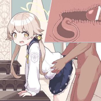 Rule 34 | 1boy, 1girl, animated, bar censor, blue archive, brown eyes, brown hair, censored, chipushishi, cross-section, cum, cum in pussy, dark-skinned male, dark skin, doggystyle, ejaculation, erection, halo, hifumi (blue archive), penis, pixel art, sex, sex from behind, tagme, twintails, ugoira, vaginal, video, x-ray, yellow halo