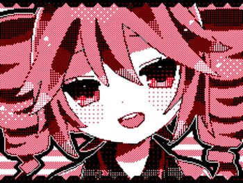 1girl commentary dithering drill_hair highres ibispaint_(medium) jaggy_lines kasane_teto looking_at_viewer okayu_(cwtv7823) open_mouth portrait red_eyes red_hair solo twin_drills utau