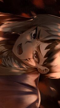 Rule 34 | 1boy, asagiri gen, bandages, blood, blood on face, brown hair, crying, crying with eyes open, dr. stone, facial mark, fire, grey hair, highres, injury, japanese clothes, kimono, looking at viewer, male focus, mono0mn, multicolored hair, open mouth, pink kimono, portrait, purple eyes, sad, screaming, shirt, short hair, sideways, simple background, solo, talking, teardrop, tears, teeth, turtleneck, turtleneck shirt, two-tone hair