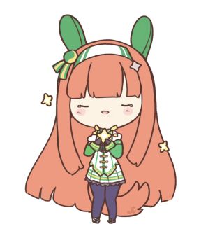 Rule 34 | 1girl, animal ears, asymmetrical footwear, black gloves, black pantyhose, blunt bangs, blush, blush stickers, chibi, chibi only, closed eyes, commentary, ear covers, english commentary, full body, gloves, green sailor collar, green sleeves, hair ornament, hairband, highres, hime cut, holding, horse ears, horse girl, horse tail, jacket, long hair, long sleeves, mismatched footwear, open mouth, orange hair, orange tail, pantyhose, parted lips, sailor collar, shirt, silence suzuka (innocent silence) (umamusume), silence suzuka (umamusume), skirt, smile, solo, star (symbol), tail, ukichan22905846, umamusume, white hairband, white jacket, white skirt