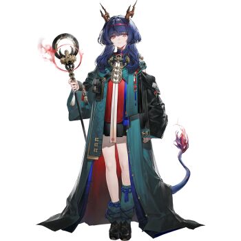 Rule 34 | 1girl, arknights, artist request, asymmetrical legwear, black shoes, black skirt, black sleeves, blue hair, chen zhaoqian (arknights), closed mouth, detached sleeves, dragon horns, dragon tail, eastern dragon horns, eastern dragon tail, expressionless, full body, green robe, green socks, high collar, holding, holding staff, horns, jellyfish cut, jewelry, mole, mole under eye, official art, red eyes, robe, shoes, skirt, socks, solo, staff, standing, tachi-e, tail, third-party source, transparent background, two-tone robe, uneven legwear