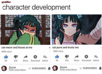 1girl artist_name bandaged_arm bandages blue_eyes blunt_bangs chinese_clothes closed_eyes commentary covering_own_mouth dudou english_commentary english_text fake_screenshot flower freckles frown green_hair green_hanfu hair_flower hair_ornament hands_up hanfu jinshi_(kusuriya_no_hitorigoto) jpeg_artifacts_on_purpose kusuriya_no_hitorigoto long_hair looking_at_viewer maomao_(kusuriya_no_hitorigoto) outstretched_arm scene_reference shaded_face smile solo spatziline underwear upper_body v-shaped_eyebrows youtube