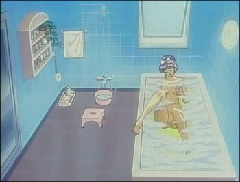 1990s_(style) animated animated_gif bare_shoulders bath bathroom bathtub blush bubble clitoris fingering injuu_gakuen_la_blue_girl lowres masturbation midou_miko moaning nude purple_hair pussy retro_artstyle rubbing uncensored underwater water