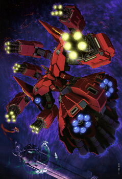 absurdres artist_request battle beam_cannon contrail earth_federation energy_field finger_cannon firing funnels_(gundam) glowing gundam gundam_perfect_file gundam_unicorn highres machinery magazine_scan mecha mecha_focus mobile_armor mobile_suit muzzle_flash neo_zeon neo_zeong no_humans o'neill_cylinder realistic robot scan scene_reference science_fiction shield space thrusters traditional_media unicorn_gundam unicorn_gundam_banshee v-fin zero_gravity