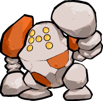 Rule 34 | arm up, chibi, chibi only, commentary request, full body, gen 3 pokemon, golem, kawaanago, legendary pokemon, lowres, nintendo, no humans, pokemon, pokemon (creature), pokemon focus, regirock, solo, transparent background, twitter username