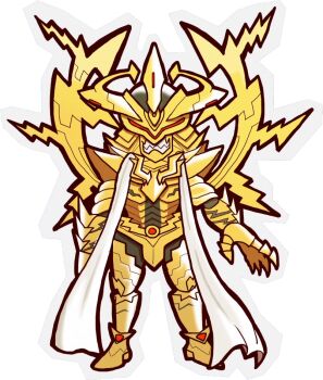 1boy appmon armor bandai chibi claws creature deusmon digimon digimon_universe:_appli_monsters full_body horns looking_at_viewer monster no_humans official_art solo standing transparent_background vest