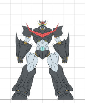 clenched_hands full_body great_mazinkaiser horns looking_at_viewer mazinger_(series) mecha mecha_focus mobuseibihei no_humans pilder robot science_fiction shin_mazinger_zero solo standing super_robot yellow_eyes