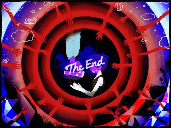 Rule 34 | 2boys, antenna hair, bandaged head, bandages, black eyes, black hair, black tank top, colored skin, dual persona, english text, highres, hospital gown, looking at another, looney tunes, male focus, multiple boys, omori, omori (omori), rou (h s sinrin), short hair, short sleeves, spoilers, sunny (hospital gown) (omori), sunny (omori), tank top, white skin