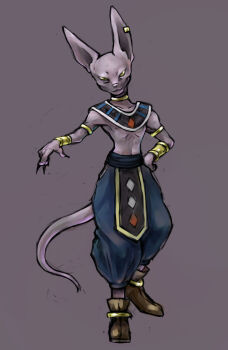 Rule 34 | animal ears, bare shoulders, bracelet, cat ears, colored skin, dragon ball, dragonball z, dragonball z battle of gods, god of destruction beerus, highres, jewelry, monster, no humans, purple skin, tail, wristband