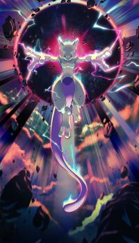 artist_request crackling_energy debris energy_ball floating full_body gen_1_pokemon highres legendary_pokemon mewtwo nintendo nostrils official_art pokemon pokemon_(creature) pokemon_focus pokemon_tcg pokemon_tcg_pocket purple_eyes solo third-party_source