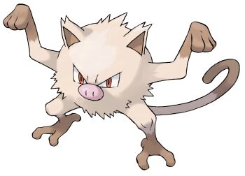 Rule 34 | animal focus, arms up, full body, gen 1 pokemon, highres, mankey, nintendo, no humans, nostrils, official art, pokemon, pokemon (creature), pokemon focus, pokemon frlg, red eyes, solo, sugimori ken, third-party source, transparent background, v-shaped eyes