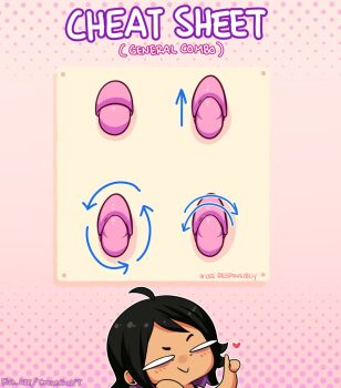 1girl 5-ish_(crevettavt) ahoge black_hair blush clitoral_stimulation clitoris closed_mouth english_text guide heart original smile solo thumbs_up white_eyes