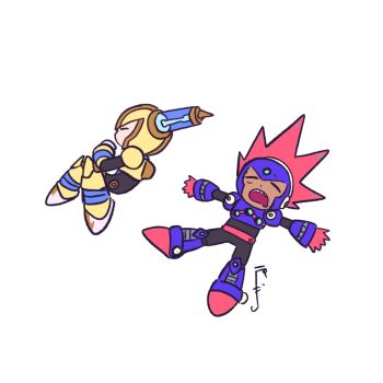 2boys armor black_suit blast_man chibi chibi_only closed_eyes commentary_request drooling formal_clothes fuse_man gloves helmet humanoid_robot lying mechanical_arms mechanical_boots mega_man_(classic) mega_man_(series) mega_man_11 meowguiiiin mouth_drool multiple_boys no_mouth on_back on_side one_eye_closed open_mouth red_gloves robot signature sleeping snoring suit teeth upper_teeth_only white_background white_gloves