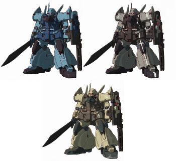 3d arm_cannon beam_cannon cable color_variation commentary_request derivative_work fusion gatling_gun gouf gouf_custom gouf_flight_type gun gundam gundam_08th_ms_team gundam_unicorn highres machinery mecha mecha_focus mobile_suit neo_zeon no_humans one-eyed original radio_antenna realistic redesign robot science_fiction shield tessaku_ro weapon white_background zeon