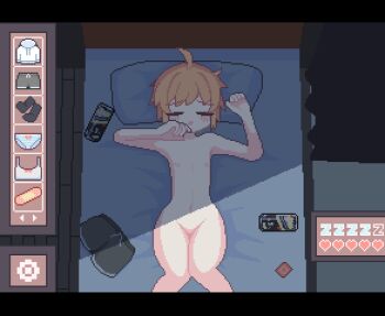 1boy 1girl ? ahoge animated animated_gif anus bar_censor barefoot blonde_hair can censored closed_eyes cum cum_in_pussy cum_overflow disembodied_hand disembodied_penis drink_can drunk fake_screenshot flat_chest heart heavy_breathing letterboxed loli lying missionary navel nipples nude on_back on_bed open_mouth original pear-shaped_figure penis pillow pixel_art pussy rape sex sleep_molestation sleeping sotie user_interface vaginal