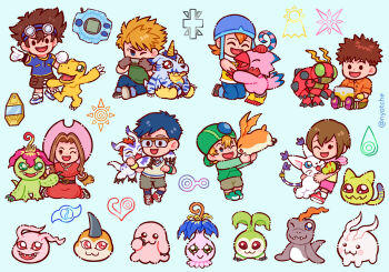 Rule 34 | 3girls, 5boys, agumon, bird, bug, cat, crests (digimon), digimon, digimon (creature), digimon adventure, gabumon, glasses, gomamon, highres, ishida yamato, izumi koshiro, kido jo, koromon, mochimon, multiple boys, multiple girls, nyaromon, palmon, patamon, piyomon, pukamon, pyocomon, reptile, tachikawa mimi, tailmon, takaishi takeru, takenouchi sora, tanemon, tentomon, tokomon, tunomon, wings, yagami hikari, yagami taichi