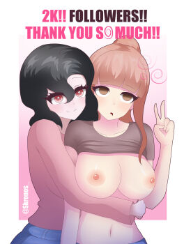 absurdres black_hair breasts brown_eyes charlotte_(kronobas28) empty_eyes highres hypnosis kronobas kronobas28 latina long_hair milestone_celebration mind_control nipples orange_hair pink_eyes saliva tagme zara_(kronobas28)