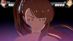 2girls 3d animated aqua_eyes beatrix_(granblue_fantasy) blonde_hair breasts brown_hair fighting granblue_fantasy granblue_fantasy_versus:_rising green_eyes highres multiple_girls nipples nude nude_filter nude_mod outdoors polearm ponytail sound spear sword tagme third-party_edit twintails video weapon zeta_(granblue_fantasy)