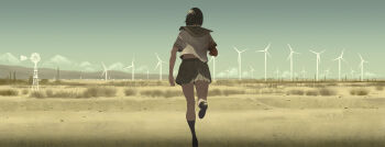 Rule 34 | 1girl, female focus, highres, hill, landscape, md5 mismatch, original, resolution mismatch, school uniform, shiira, skirt, solo, source smaller, wind turbine, windmill