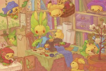 cacturne clothed_pokemon combee cosplay cup drifloon exploud flower flygon furret gen_1_pokemon gen_2_pokemon gen_3_pokemon gen_4_pokemon gen_5_pokemon indoors kecleon kingler koffing leavanny lunatone mawile mismagius mismagius_(cosplay) munna nintendo no_humans numel pikachu pikachu_(cosplay) plant pokemon pokemon_(creature) pokemon_bw pokemon_rse poliwag sandshrew sewaddle sewing sewing_machine shinx solrock spinda spiritomb swablu swadloon teacup team_aqua team_aqua_(cosplay) themed_object togepi torchic torchic_(cosplay) umbreon upao volcarona yarn yarn_ball yurano_(upao)