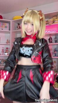 Rule 34 | 1girl, animated, ass, ass focus, ass shake, blonde hair, breasts, burnice white, burnice white (cosplay), clothes lift, cosplay, cosplay photo, female focus, hand on own ass, jacket, leather, leather jacket, panties, panty pull, photo (medium), real life, skirt, skirt lift, solo, sound, spanking self, sushibunniii, tagme, thighs, underwear, video, zenless zone zero