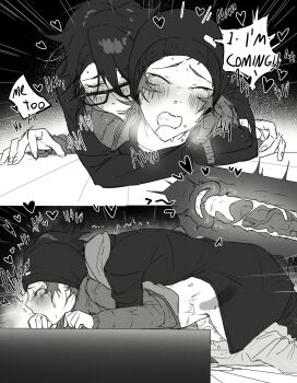 Rule 34 | absurdres, blush, closed mouth, clothes pull, clothing request, cum, cuntboy, cuntboy with male, deep penetration, ejaculation, fushimi saruhiko, glasses, greyscale, heart, highres, internal cumshot, k-project, male focus, monochrome, pants, pants pull, penis, sex, sex from behind, short hair, treslech3s, uterus, vaginal, x-ray, yata misaki