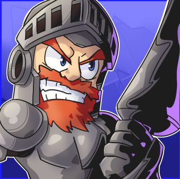 Rule 34 | 1boy, angry, armor, beard, blue eyes, capcom, facial hair, ghost n goblins, helmet, highres, knight, lance, makaimura, marvel vs. capcom, marvel vs. capcom 3, polearm, sir arthur (makaimura), solo, weapon