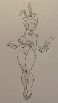 ahoge breasts graphite_(medium) highres original playboy_bunny podrace_explode roleplay_(podrace_explode) sparkle thick_thighs thighs traditional_media v