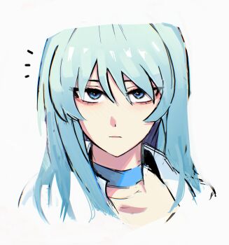 1girl absurdres blue_choker blue_eyes blue_hair choker cropped_shoulders expressionless fate/grand_order fate_(series) hair_between_eyes high_collar highres long_hair looking_at_viewer morgan_le_fay_(fate) morgan_le_fay_(first_ascension)_(fate) notice_lines shoyumagi sketch solo