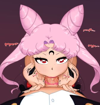 1boy 1girl :&gt;= bishoujo_senshi_sailor_moon chibi_usa deepthroat erection father_and_daughter fellatio flat_chest hetero highres hoshime incest lipstick_smear loli long_hair oral penis pink_hair red_eyes size_difference source_request tagme toei_company