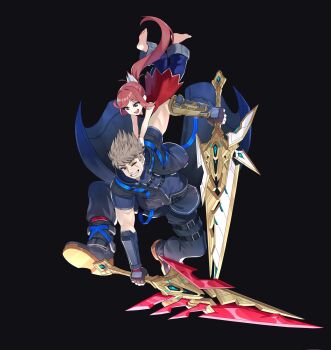 1boy 1girl aegis_sword_(xenoblade) age_difference aged_down barefoot beard black_pants brown_hair child commentary cosplay donkey_kong_(series) donkey_kong_bananza dual_wielding english_commentary facial_hair father_and_daughter floating_hair glimmer_(xenoblade) highres holding holding_sword holding_weapon long_hair muscular muscular_male nintendo nottme one_eye_closed open_mouth pants pauline_(mario) pauline_(mario)_(cosplay) pauline_(young)_(mario) ponytail red_eyes red_hair rex_(xenoblade) scar scar_across_eye scar_on_face short_hair sleeveless smile sword toes weapon xenoblade_chronicles_(series) xenoblade_chronicles_3 xenoblade_chronicles_3:_future_redeemed