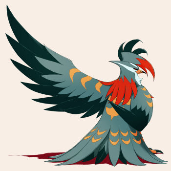 animal_focus beak bird black_sclera closed_mouth colored_sclera gen_4_pokemon highres jcstr mega_pokemon mega_staraptor nintendo no_humans pokemon pokemon_(creature) pokemon_focus red_eyes simple_background staraptor talons wings