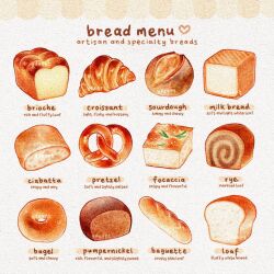 Rule 34 | bagel, baguette, bread, bread slice, brioche, croissant, english text, focaccia, food, food focus, loaf of bread, no humans, original, pretzel, sourdough bread, white background, ydxart