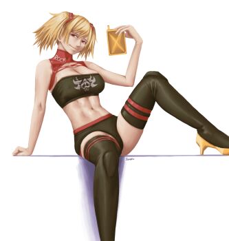 1girl abs absurdres breasts burnice_white commentary_request drinking highres large_breasts navel red_eyes ryugo_(ryudenshi_ringa) short_hair smile solo sports_bra thighhighs twintails white_hair zenless_zone_zero