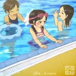 3girls animated bad_id bad_twitter_id black_hair blush brown_hair closed_eyes embarrassed female_orgasm flat_chest goggles goggles_on_head happy homura_hinase loli long_hair lowres masturbation multiple_girls one-piece_swimsuit open_mouth orgasm partially_submerged pool public_indecency short_hair splashing spread_legs stealth_masturbation swimsuit tan tanline tomboy twitter_username video water water_masturbation waving x-ray