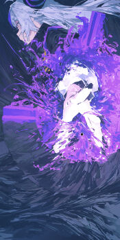 1girl absurdres ahoge commentary_request demon_girl demon_horns from_side highres hololive horns la+_darknesss la+_darknesss_(1st_costume) long_hair multicolored_hair necktie purple_hair shiloroshi solo virtual_youtuber white_hair yellow_necktie